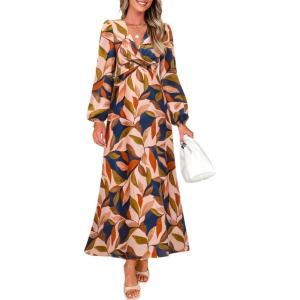 imageZESICA Womens Long Sleeve Midi Dresses 2025 Fall Square Neck Hight Wasit A Line Flowy Wedding Cocktail Party DressBrown
