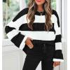 imageZESICA Womens 2025 Fall Long Sleeve Oversized Striped Color Block Comfy Loose Crew Neck Knitted Pullover SweaterBlackstriped