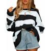 imageZESICA Womens 2025 Fall Long Sleeve Oversized Striped Color Block Comfy Loose Crew Neck Knitted Pullover SweaterBlackstriped