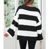 imageZESICA Womens 2025 Fall Long Sleeve Oversized Striped Color Block Comfy Loose Crew Neck Knitted Pullover SweaterBlackstriped
