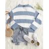 imageZESICA Womens 2025 Fall Long Sleeve Oversized Striped Color Block Comfy Loose Crew Neck Knitted Pullover SweaterBlue
