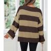 imageZESICA Womens 2025 Fall Long Sleeve Oversized Striped Color Block Comfy Loose Crew Neck Knitted Pullover SweaterBrown