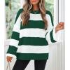 imageZESICA Womens 2025 Fall Long Sleeve Oversized Striped Color Block Comfy Loose Crew Neck Knitted Pullover SweaterForestgreen