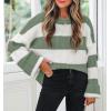 imageZESICA Womens 2025 Fall Long Sleeve Oversized Striped Color Block Comfy Loose Crew Neck Knitted Pullover SweaterGreen
