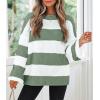 imageZESICA Womens 2025 Fall Long Sleeve Oversized Striped Color Block Comfy Loose Crew Neck Knitted Pullover SweaterGreen