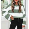 imageZESICA Womens 2025 Fall Long Sleeve Oversized Striped Color Block Comfy Loose Crew Neck Knitted Pullover SweaterGreen