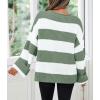 imageZESICA Womens 2025 Fall Long Sleeve Oversized Striped Color Block Comfy Loose Crew Neck Knitted Pullover SweaterGreen