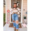 imageZESICA Womens 2025 Fall Long Sleeve Oversized Striped Color Block Comfy Loose Crew Neck Knitted Pullover SweaterLightkhaki