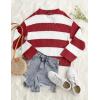 imageZESICA Womens 2025 Fall Long Sleeve Oversized Striped Color Block Comfy Loose Crew Neck Knitted Pullover SweaterRed