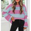 imageZESICA Womens 2025 Fall Long Sleeve Oversized Striped Color Block Comfy Loose Crew Neck Knitted Pullover SweaterRosypink