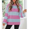 imageZESICA Womens 2025 Fall Long Sleeve Oversized Striped Color Block Comfy Loose Crew Neck Knitted Pullover SweaterRosypink