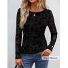 imageZESICA Womens Floral Long Sleeve Shirts 2025 Fall Boat Neck Mesh Ruched Tops Fitted Asymmetrical Going Out BlousesBlack