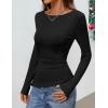 imageZESICA Womens Floral Long Sleeve Shirts 2025 Fall Boat Neck Mesh Ruched Tops Fitted Asymmetrical Going Out BlousesEbony