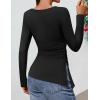 imageZESICA Womens Floral Long Sleeve Shirts 2025 Fall Boat Neck Mesh Ruched Tops Fitted Asymmetrical Going Out BlousesEbony