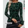 imageZESICA Womens Floral Long Sleeve Shirts 2025 Fall Boat Neck Mesh Ruched Tops Fitted Asymmetrical Going Out BlousesGreen