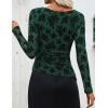 imageZESICA Womens Floral Long Sleeve Shirts 2025 Fall Boat Neck Mesh Ruched Tops Fitted Asymmetrical Going Out BlousesGreen