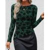 imageZESICA Womens Floral Long Sleeve Shirts 2025 Fall Boat Neck Mesh Ruched Tops Fitted Asymmetrical Going Out BlousesGreen