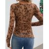 imageZESICA Womens Floral Long Sleeve Shirts 2025 Fall Boat Neck Mesh Ruched Tops Fitted Asymmetrical Going Out BlousesKhaki