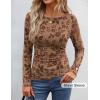 imageZESICA Womens Floral Long Sleeve Shirts 2025 Fall Boat Neck Mesh Ruched Tops Fitted Asymmetrical Going Out BlousesKhaki