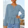 imageZESICA Womens Long Sleeve Babydoll Tops Crewneck Tie Front Casual Loose Ruffle Flowy Peplum Shirts 2025 Fall BlousesDustyblue