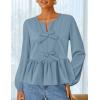 imageZESICA Womens Long Sleeve Babydoll Tops Crewneck Tie Front Casual Loose Ruffle Flowy Peplum Shirts 2025 Fall BlousesDustyblue