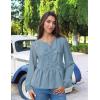 imageZESICA Womens Long Sleeve Babydoll Tops Crewneck Tie Front Casual Loose Ruffle Flowy Peplum Shirts 2025 Fall BlousesDustyblue