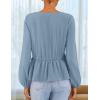 imageZESICA Womens Long Sleeve Babydoll Tops Crewneck Tie Front Casual Loose Ruffle Flowy Peplum Shirts 2025 Fall BlousesDustyblue