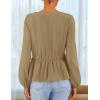 imageZESICA Womens Long Sleeve Babydoll Tops Crewneck Tie Front Casual Loose Ruffle Flowy Peplum Shirts 2025 Fall BlousesKhaki