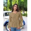 imageZESICA Womens Long Sleeve Babydoll Tops Crewneck Tie Front Casual Loose Ruffle Flowy Peplum Shirts 2025 Fall BlousesKhaki