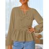 imageZESICA Womens Long Sleeve Babydoll Tops Crewneck Tie Front Casual Loose Ruffle Flowy Peplum Shirts 2025 Fall BlousesKhaki