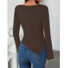 imageZESICA Womens Long Sleeve Cowl Neck Shirts Slim Fit Going Out Y2k Tops Blouses 2025 Fall Outfits Fashion ClothesDarkbrown