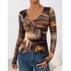 imageZESICA Womens Long Sleeve Floral Shirts V Neck Going Out Ruffle Tops Blouses 2025 Fall Fashion Clothes OutfitsBrown