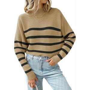 imageZESICA Womens Fall 2025 Turtleneck Batwing Long Sleeve Ribbed Knit Casual Soft Pullover Sweater Jumper TopTan