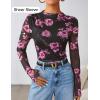 imageZESICA Fall Floral Long Sleeve Tops for Women 2025 Mock Neck Mesh Ruched Slim Fit Going Out T Shirts Trendy BlousesBlack