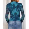 imageZESICA Fall Floral Long Sleeve Tops for Women 2025 Mock Neck Mesh Ruched Slim Fit Going Out T Shirts Trendy BlousesBlue