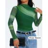 imageZESICA Fall Floral Long Sleeve Tops for Women 2025 Mock Neck Mesh Ruched Slim Fit Going Out T Shirts Trendy BlousesDark Green