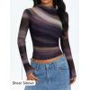 imageZESICA Fall Floral Long Sleeve Tops for Women 2025 Mock Neck Mesh Ruched Slim Fit Going Out T Shirts Trendy BlousesDark Purple