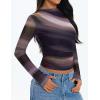 imageZESICA Fall Floral Long Sleeve Tops for Women 2025 Mock Neck Mesh Ruched Slim Fit Going Out T Shirts Trendy BlousesDark Purple