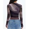 imageZESICA Fall Floral Long Sleeve Tops for Women 2025 Mock Neck Mesh Ruched Slim Fit Going Out T Shirts Trendy BlousesDark Purple