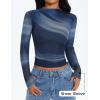 imageZESICA Fall Floral Long Sleeve Tops for Women 2025 Mock Neck Mesh Ruched Slim Fit Going Out T Shirts Trendy BlousesDusty Blue