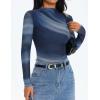 imageZESICA Fall Floral Long Sleeve Tops for Women 2025 Mock Neck Mesh Ruched Slim Fit Going Out T Shirts Trendy BlousesDusty Blue