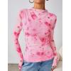 imageZESICA Fall Floral Long Sleeve Tops for Women 2025 Mock Neck Mesh Ruched Slim Fit Going Out T Shirts Trendy BlousesPink