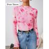 imageZESICA Fall Floral Long Sleeve Tops for Women 2025 Mock Neck Mesh Ruched Slim Fit Going Out T Shirts Trendy BlousesPink