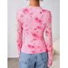 imageZESICA Fall Floral Long Sleeve Tops for Women 2025 Mock Neck Mesh Ruched Slim Fit Going Out T Shirts Trendy BlousesPink