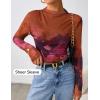 imageZESICA Fall Floral Long Sleeve Tops for Women 2025 Mock Neck Mesh Ruched Slim Fit Going Out T Shirts Trendy BlousesPurple