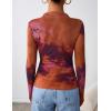 imageZESICA Fall Floral Long Sleeve Tops for Women 2025 Mock Neck Mesh Ruched Slim Fit Going Out T Shirts Trendy BlousesPurple