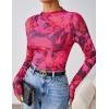 imageZESICA Fall Floral Long Sleeve Tops for Women 2025 Mock Neck Mesh Ruched Slim Fit Going Out T Shirts Trendy BlousesRose
