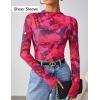 imageZESICA Fall Floral Long Sleeve Tops for Women 2025 Mock Neck Mesh Ruched Slim Fit Going Out T Shirts Trendy BlousesRose
