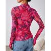 imageZESICA Fall Floral Long Sleeve Tops for Women 2025 Mock Neck Mesh Ruched Slim Fit Going Out T Shirts Trendy BlousesRose