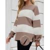 imageZESICA Womens Fall Sweatshirt Tops Crewneck Long Sleeve Loose Oversized Striped Fleece Pullover 2025 ClothesAlmond
